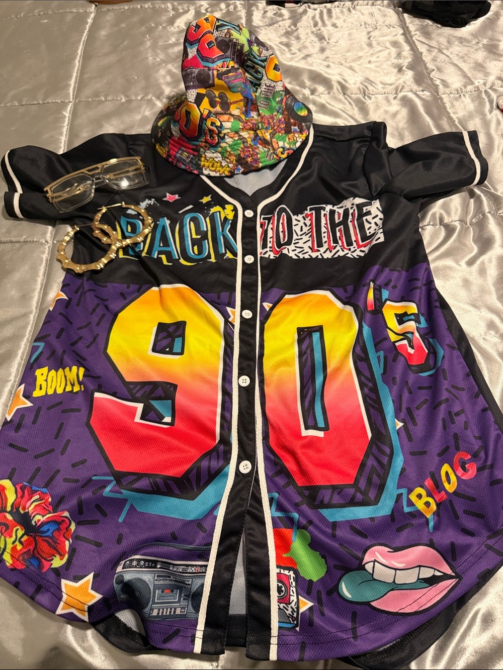 Back to the 90's Graphic Baseball Jersey in Purple & Black